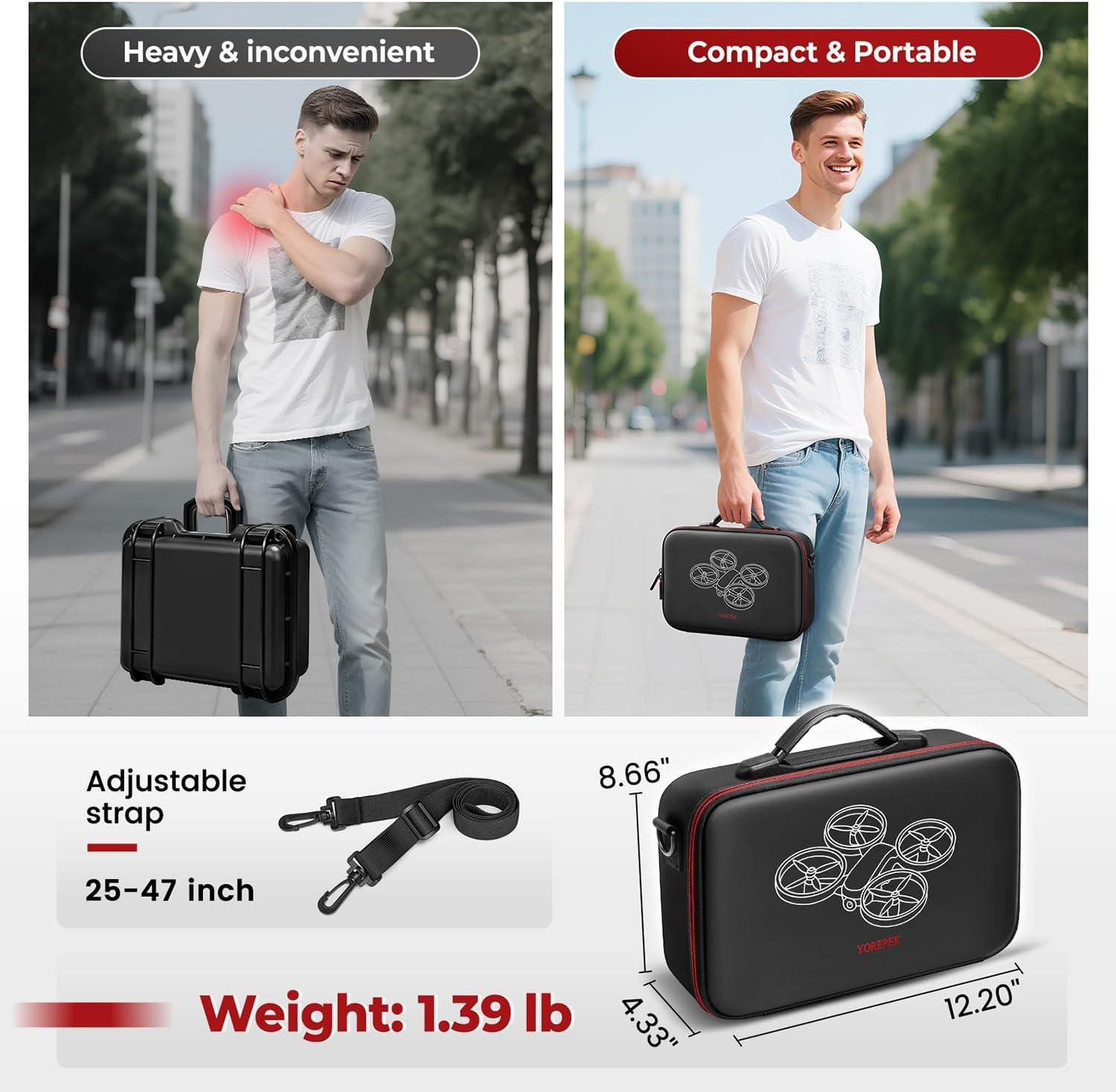 imageYOREPEK Travel Case for DJI NEO Fits RCN3RC2 Remote Controller Portable Lightweight PU Carrying Case for DJI NEO Drone Fly More Combo Accessories Shockproof Waterproof Shoulder Storage Bag