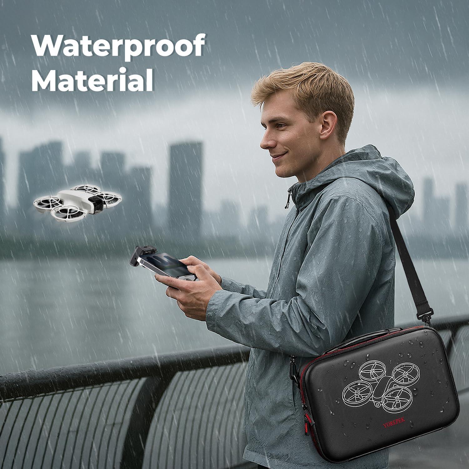 imageYOREPEK Travel Case for DJI NEO Fits RCN3RC2 Remote Controller Portable Lightweight PU Carrying Case for DJI NEO Drone Fly More Combo Accessories Shockproof Waterproof Shoulder Storage Bag