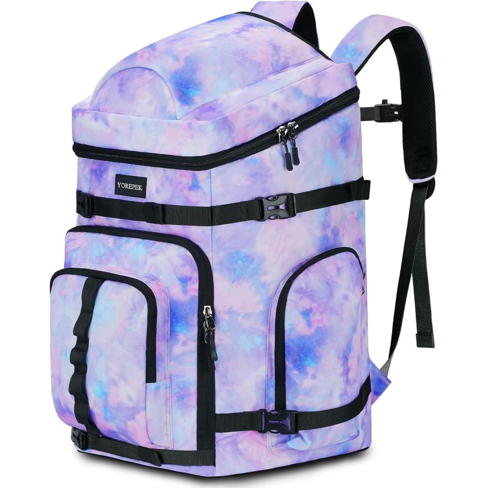 imageYOREPEK 65L Ski Boot Bag Backpack with 8 Pockets Waterproof Ski Snowboard Boot Bags for Air Travel Ski Gear Bag Backpacks for Boots Helmet Goggle Gloves Pants Jacket Accessories for AdultsDyeing Purple