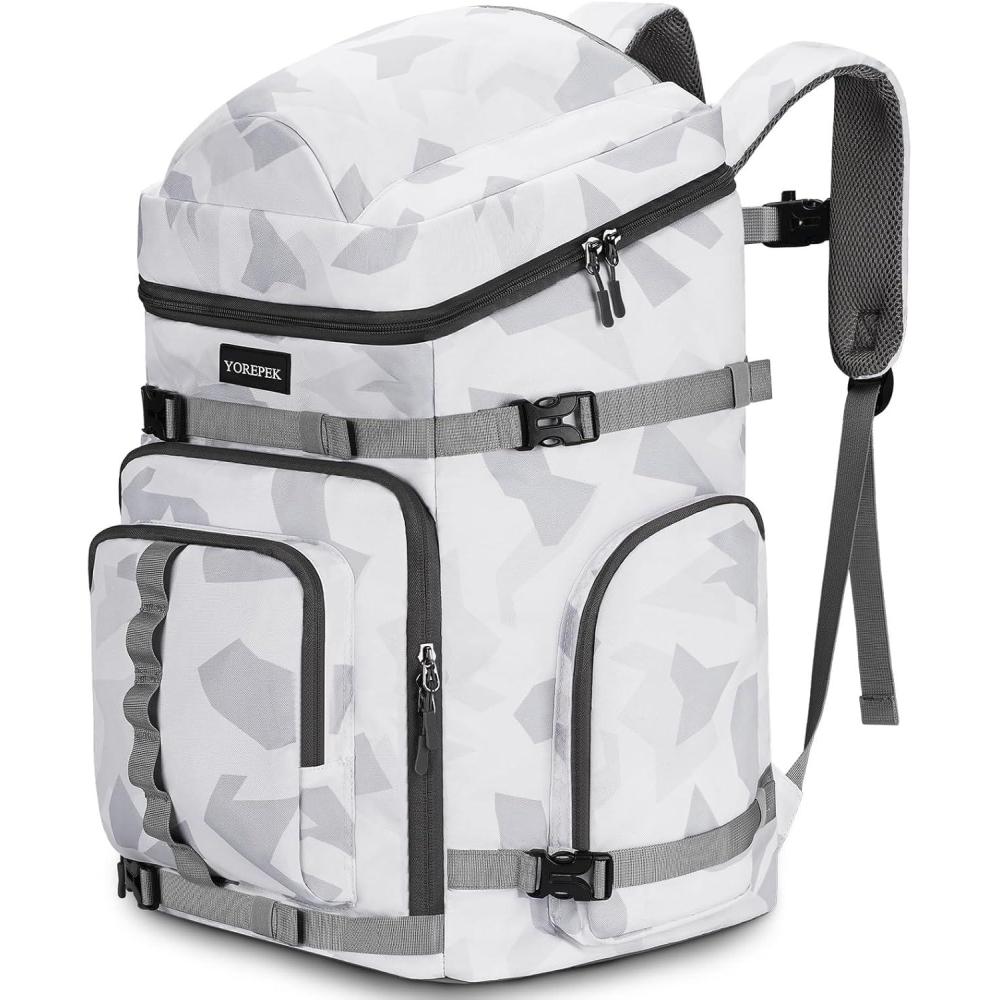 imageYOREPEK 65L Ski Boot Bag Backpack with 8 Pockets Waterproof Ski Snowboard Boot Bags for Air Travel Ski Gear Bag Backpacks for Boots Helmet Goggle Gloves Pants Jacket Accessories for AdultsAsh White