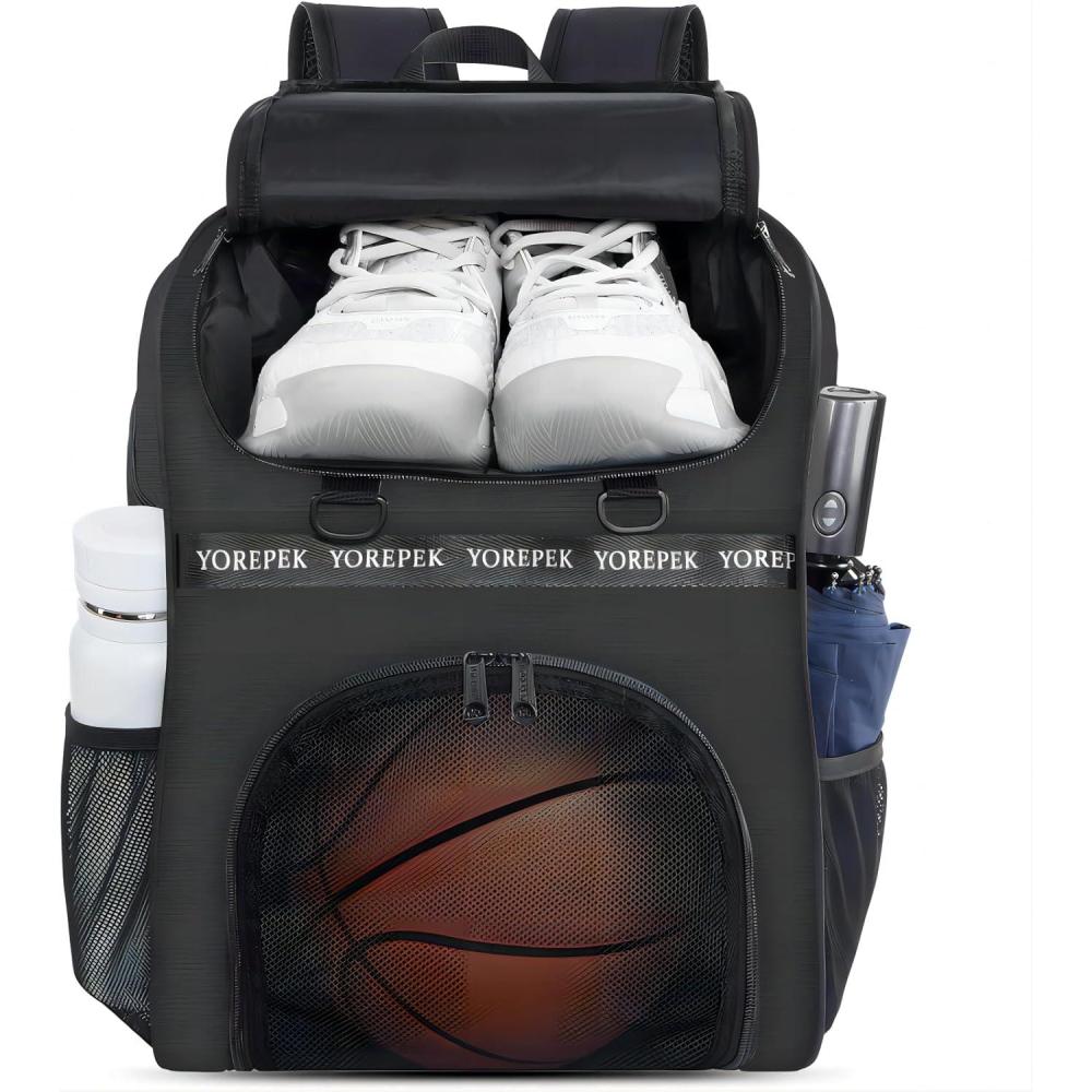 imageYOREPEK Basketball Bag Large Basketball Backpack with Shoe Compartment and Ball Holder Sports Backpack for daughter son Water Resistant for Sport Training Equipment Fits Volleyball GymBlack