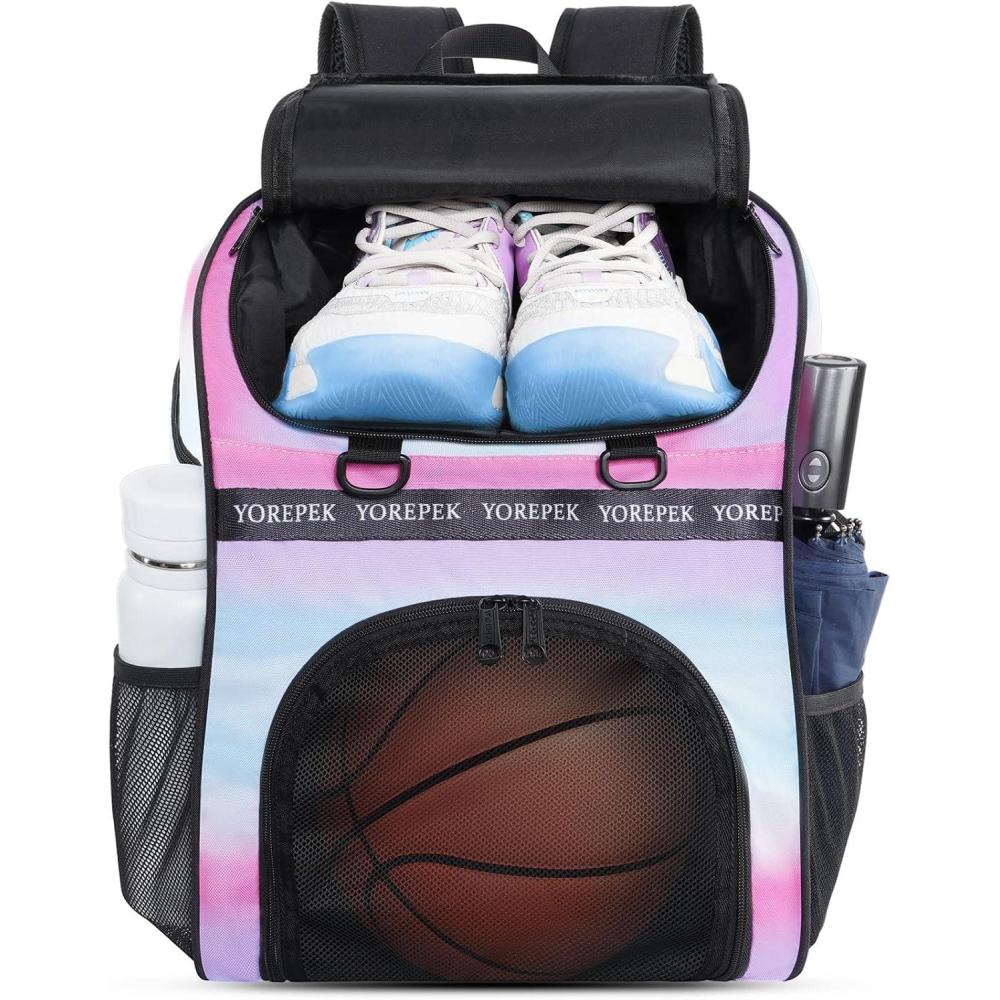 imageYOREPEK Basketball Bag Large Basketball Backpack with Shoe Compartment and Ball Holder Sports Backpack for daughter son Water Resistant for Sport Training Equipment Fits Volleyball GymBarbie Pink