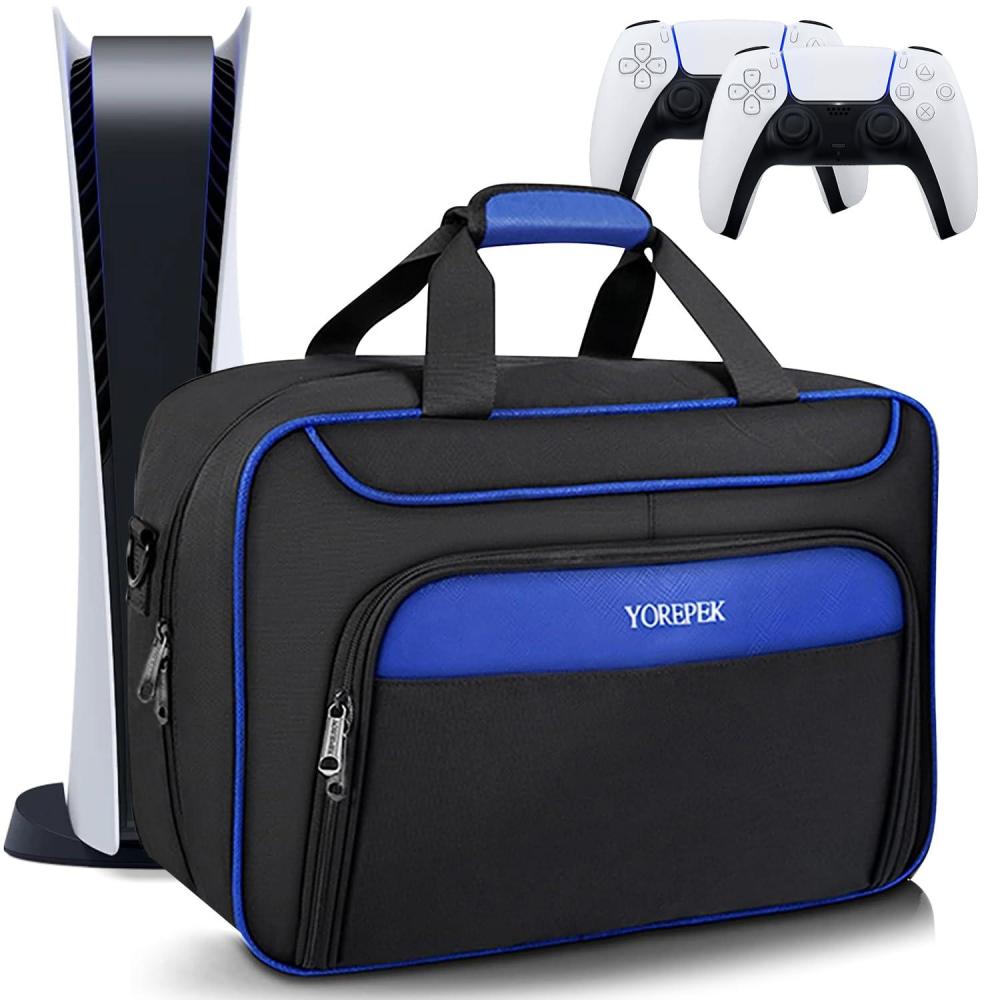 imageYOREPEK Carrying Case Compatible with PS5 PS5 Pro Travel Case Suitable for Playstation 5 Discs Digital Edition Large Capacity Storage bag for Console Controllers and Game Accessories BlackBlack Blue