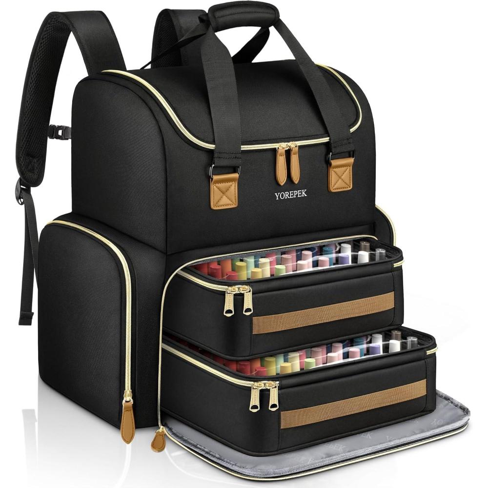 imageYOREPEK Extra Large Nail Polish Organizer Case Backpack Holds 96 to 100 Bottles15ml05 floz UV Nail LampNail Organizers and Storage with 2 Removable Pouches Fits Nail StuffGift for ManicuristBlack