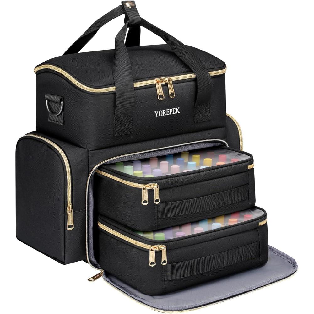 imageYOREPEK Extra Large Nail Polish Organizer Case Holds 96 to 100 Bottles 15ml05 floz UV lamp Gel Polish Travel Case Bag with 2 Removable Pouches Fits Nail Suppiles Manicurist Nail Tech GiftsBlack48bottles