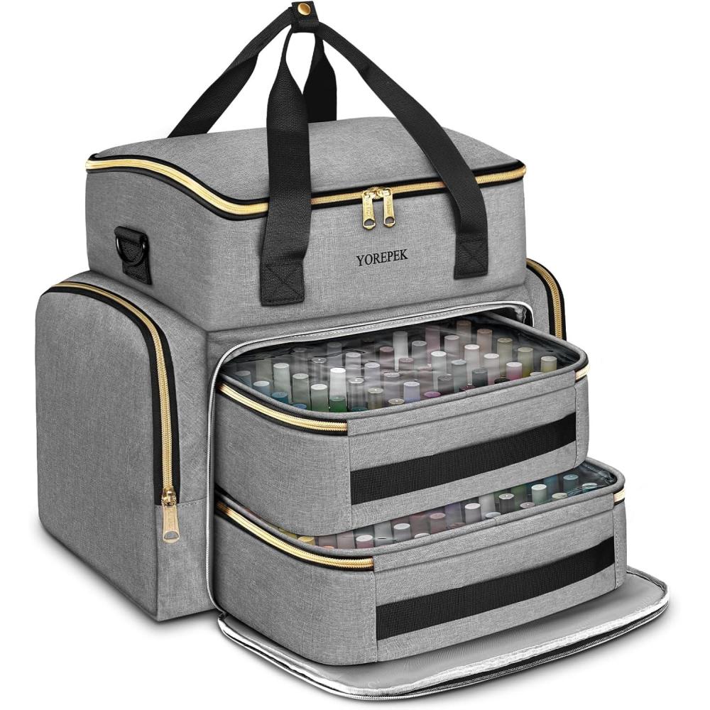 imageYOREPEK Extra Large Nail Polish Organizer Case Holds 96 to 100 Bottles 15ml05 floz UV lamp Gel Polish Travel Case Bag with 2 Removable Pouches Fits Nail Suppiles Manicurist Nail Tech GiftsGrey96bottles