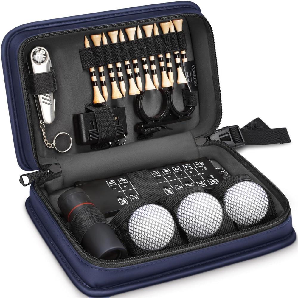 imageYOREPEK Golf Accessories Kit for Men Golf Stuff Set with Leather Case Golf Balls Golf Tees Multifunctional Divot Knife Monocular Scorer Golf Gifts for Men Women GolfersBlue