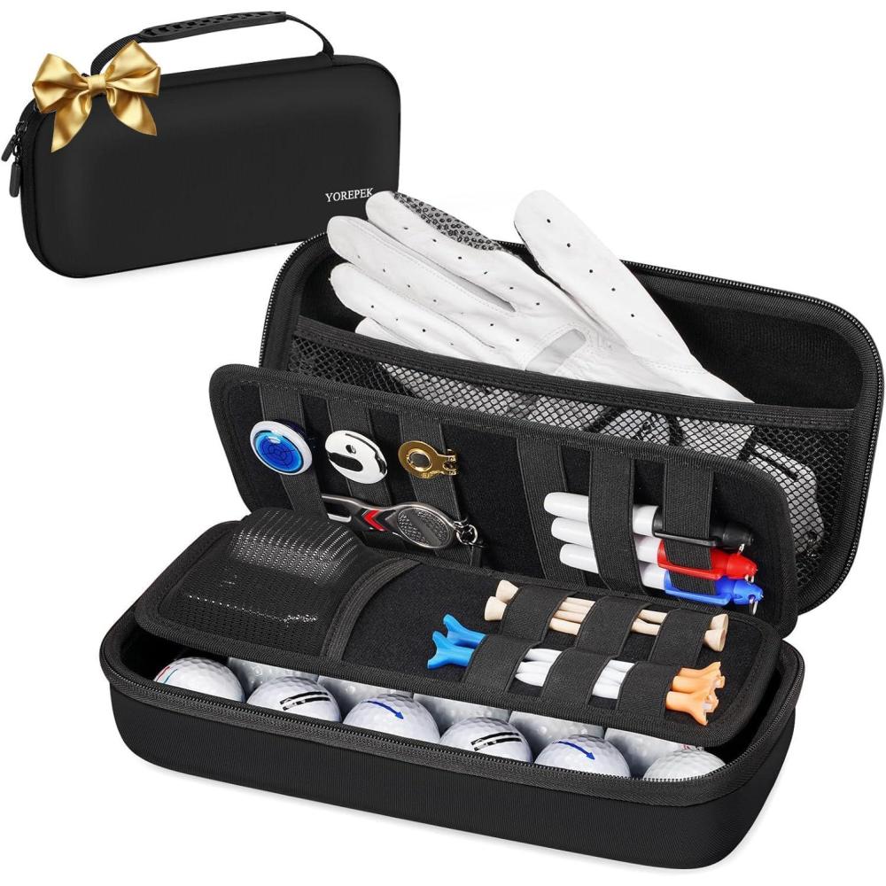 imageYOREPEK Golf Glove Holder with Removable Glove Shaper Protective Hard Shell Golf Accessories Case Bag with 2 Dividers Fits Balls Tees Markers Cool Gifts for Golfers