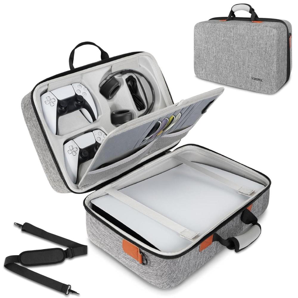 imageYOREPEK Hard Shell Carrying Case Compatible with PS5 PS5 Pro Travel Protective Bag Suitable for Playstation 5 Digital Edition Console Controllers Headset and Gaming Accessories Grey