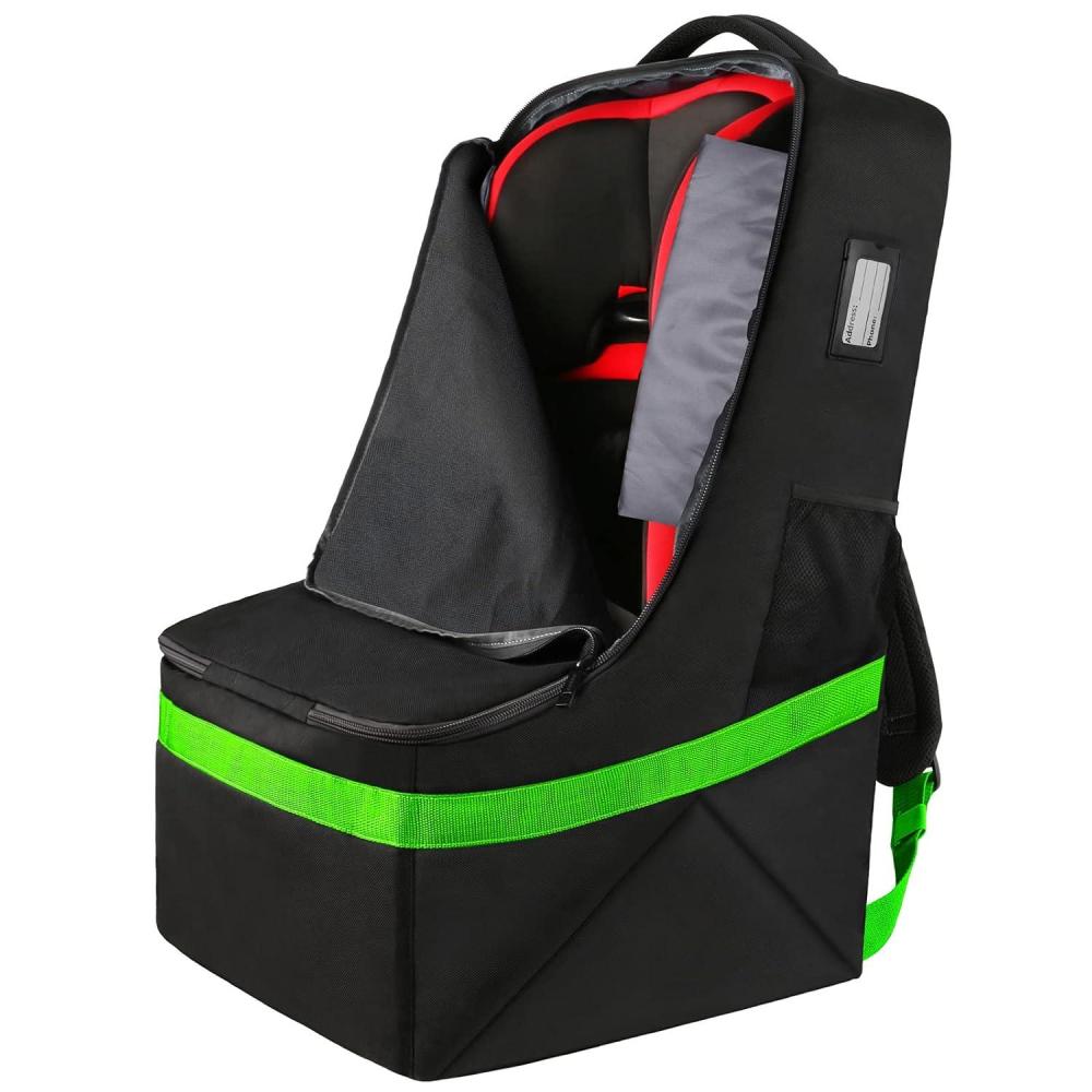 imageYOREPEK Padded Car Seat Travel Bag Backpack for Airplane Heavy Duty Car Seat Bags for Air Travel Carseat Cover for Airplane Travel with Shoulder Strap Car Seats Carrier for Airport BlackGreen