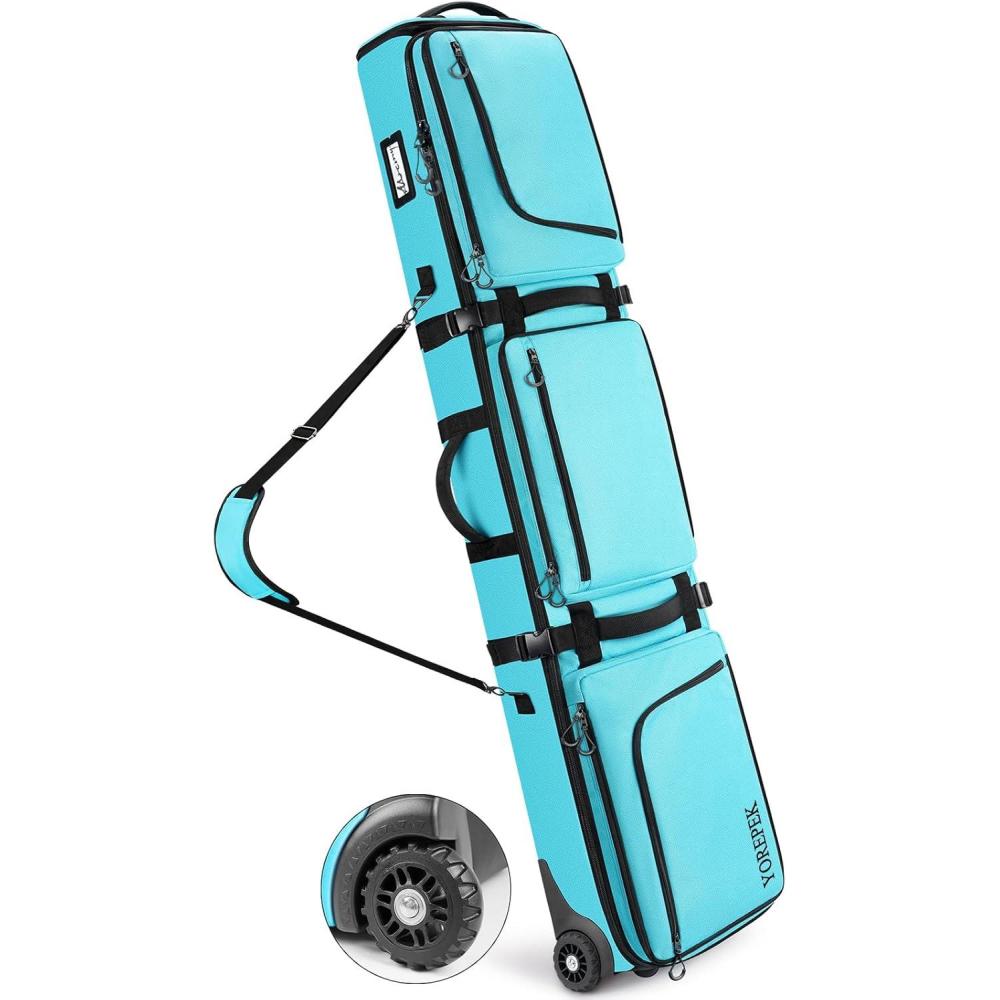 imageYOREPEK Padded Snowboard Bag with Wheels Extendable Ski Bags for Air Travel Length up to 175cmSnowboard Backpack with 6 Pockets for Ski Bootsup to US Size 13 Helmet AccessoriesBlue