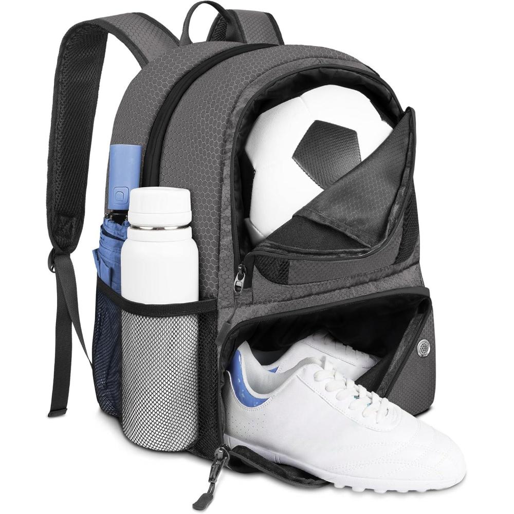 imageYOREPEK Soccer BackpackSoccer Bag with Ball Holder Water resistant Sport Equipment Bags Fit Basketball Volleyball FootballDeep Grey