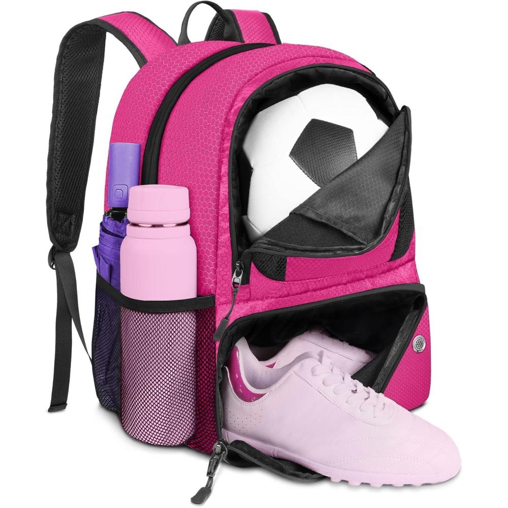 imageYOREPEK Soccer BackpackSoccer Bag with Ball Holder Water resistant Sport Equipment Bags Fit Basketball Volleyball FootballDeep Pink