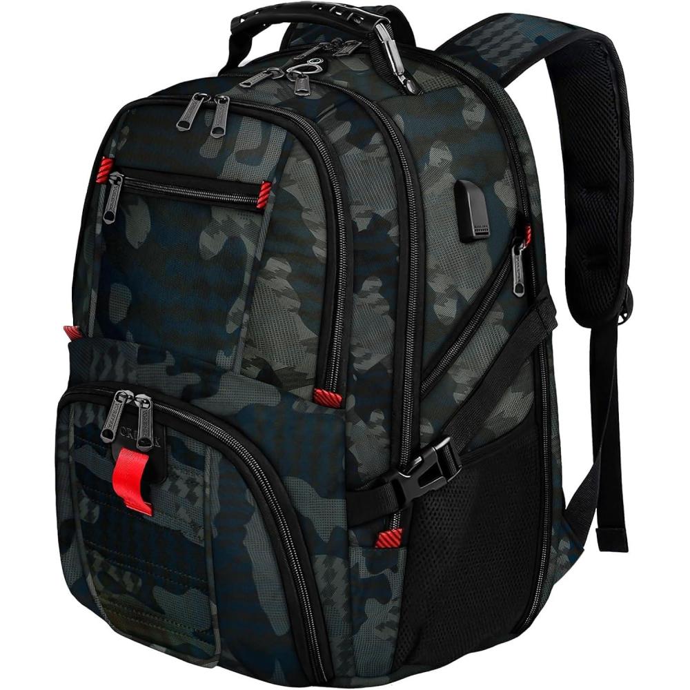 imageYOREPEK Travel Backpack Extra Large 50L Laptop Backpacks for Men Women Water Resistant College Student Bookbag Airline Approved Business Work Bag with USB Charging Port Fits 17 Inch Computer BlueCamouflage