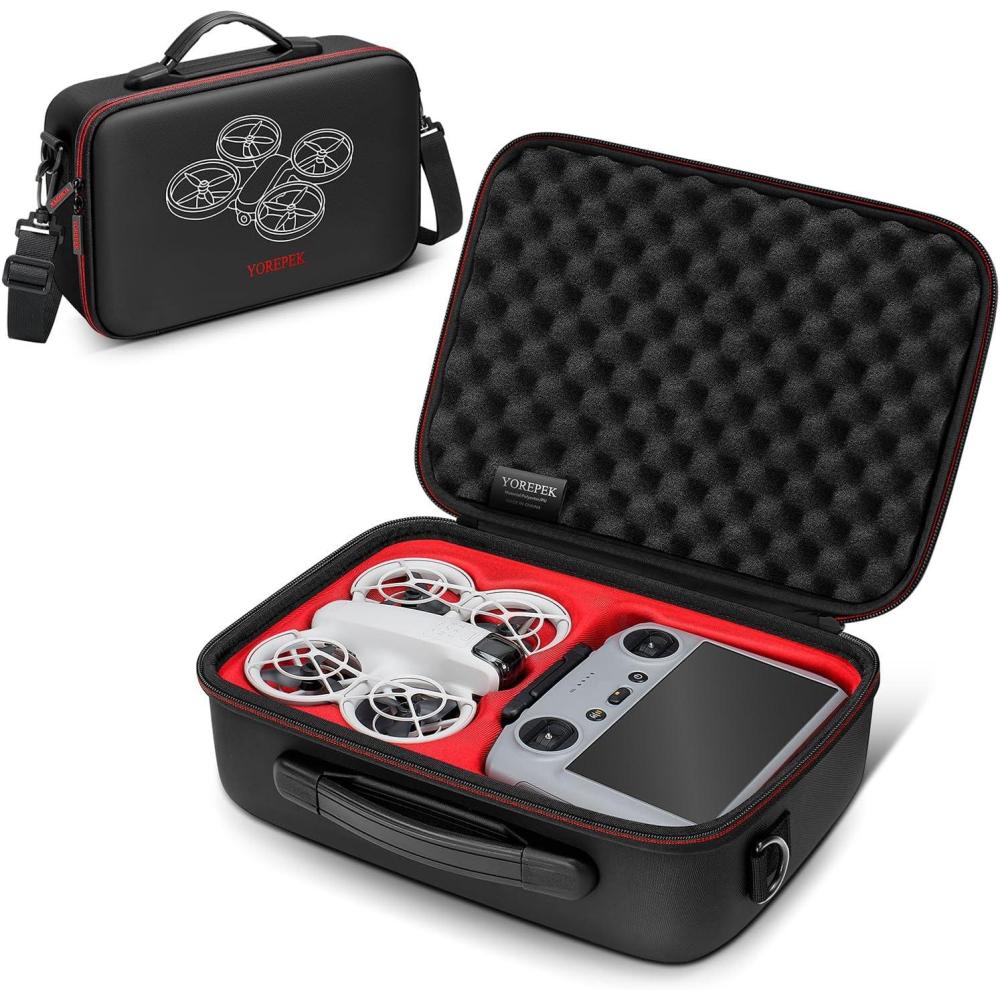 imageYOREPEK Travel Case for DJI NEO Fits RCN3RC2 Remote Controller Portable Lightweight PU Carrying Case for DJI NEO Drone Fly More Combo Accessories Shockproof Waterproof Shoulder Storage Bag