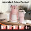 YOREPEK Insulated Magnetic Gym Bag for Women, Magnetic Water Bottle Holder with Diy Woven Hand Strap, Phone & Pouch for Air Tag, Water-Resistant Bottle Bag for Gym, Work, Outdoor, Pink
