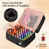 YOREPEK Nail Polish Organizer Case Holds 42+ Bottles (15ml/0.5 fl.oz), 2-Layer Nail Kit Bag with Compartments for Nail Supplies, UV Lamp, Nail Tech Organizers and Storage for Manicure Tools, Beige(Black)
