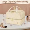 YOREPEK Travel Makeup Organizer Bag, 2-Layer Cosmetic Bags for Women, Portable Makeup Box Cases for Daily Use, Skincare, Brushes, Powders, Palettes, Makeup Tools– cosmetiquera para maquillaje，Black(Beige)