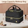 YOREPEK Travel Makeup Organizer Bag, 2-Layer Cosmetic Bags for Women, Portable Makeup Box Cases for Daily Use, Skincare, Brushes, Powders, Palettes, Makeup Tools– cosmetiquera para maquillaje，Black(Black)
