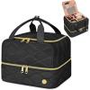 YOREPEK Travel Makeup Organizer Bag, 2-Layer Cosmetic Bags for Women, Portable Makeup Box Cases for Daily Use, Skincare, Brushes, Powders, Palettes, Makeup Tools– cosmetiquera para maquillaje，Black(Black)
