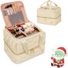 YOREPEK Travel Makeup Organizer Bag, 2-Layer Cosmetic Bags for Women, Portable Makeup Box Cases for Daily Use, Skincare, Brushes, Powders, Palettes, Makeup Tools– cosmetiquera para maquillaje，Black(Beige)