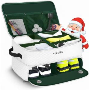 YOREPEK 2 Layer Golf Trunk Organizer, Golf Gifts for Men with Separate Ventilated Compartment for 2 Pair Shoes, Waterproof Car Trunk Locker for Balls, Tees, Clothes, Gloves, Gifts for Golfers(Standard-White)