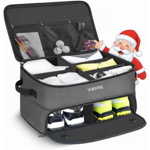 YOREPEK 2 Layer Golf Trunk Organizer, Golf Gifts for Men with Separate Ventilated Compartment for 2 Pair Shoes, Waterproof Car Trunk Locker for Balls, Tees, Clothes, Gloves, Gifts for Golfers(Large-Grey)