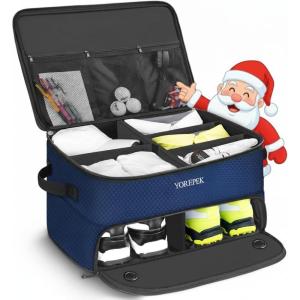 YOREPEK 2 Layer Golf Trunk Organizer, Golf Gifts for Men with Separate Ventilated Compartment for 2 Pair Shoes, Waterproof Car Trunk Locker for Balls, Tees, Clothes, Gloves, Gifts for Golfers(Standard-Blue)