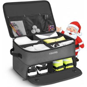 YOREPEK 2 Layer Golf Trunk Organizer, Golf Gifts for Men with Separate Ventilated Compartment for 2 Pair Shoes, Waterproof Car Trunk Locker for Balls, Tees, Clothes, Gloves, Gifts for Golfers(Standard-Grey)