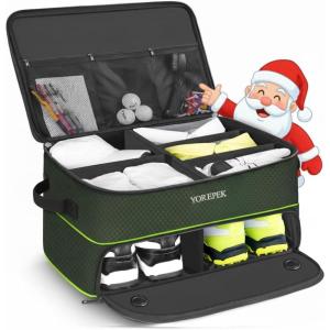 YOREPEK 2 Layer Golf Trunk Organizer, Golf Gifts for Men with Separate Ventilated Compartment for 2 Pair Shoes, Waterproof Car Trunk Locker for Balls, Tees, Clothes, Gloves, Gifts for Golfers(Standard-Green)