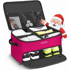 YOREPEK 2 Layer Golf Trunk Organizer, Golf Gifts for Men with Separate Ventilated Compartment for 2 Pair Shoes, Waterproof Car Trunk Locker for Balls, Tees, Clothes, Gloves, Gifts for Golfers(Standard-Pink)