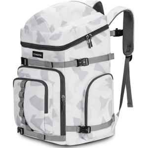 YOREPEK 65L Ski Boot Bag Backpack with 8 Pockets, Waterproof Ski Snowboard Boot Bags for Air Travel, Ski Gear Bag Backpacks for Boots, Helmet, Goggle, Gloves, Pants, Jacket, Accessories for Adults(Ash White)