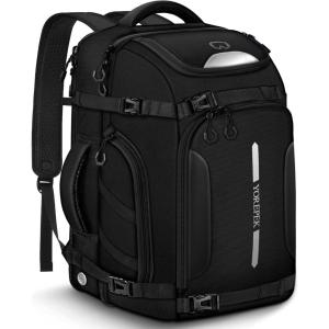 YOREPEK 65L Ski Boot Bag, Waterproof Ski Snowboard Backpack with Clamshell Opening, Separate Compartments for Boots, Helmet, Goggles, Jacket, Pants, Accessories for Adults, Mini Pockets for AirTag(Black All)