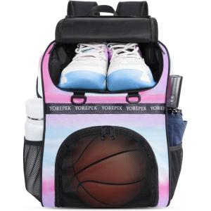 YOREPEK Basketball Bag, Large Basketball Backpack with Shoe Compartment and Ball Holder Sports Backpack for daughter son, Water Resistant for Sport Training Equipment Fits Volleyball Gym(Barbie Pink)