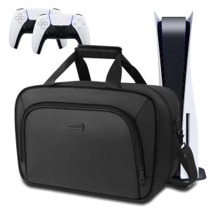 YOREPEK Carrying Case Compatible with PS5, PS5 Pro, Travel Case Suitable for Playstation 5 Discs Digital Edition, Large Capacity Storage bag for Console, Controllers, and Game Accessories, Black(Black)