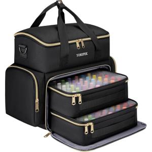 YOREPEK Extra Large Nail Polish Organizer Case Holds 96 to 100+ Bottles (15ml/0.5 fl.oz) UV lamp, Gel Polish Travel Case Bag with 2 Removable Pouches Fits Nail Suppiles, Manicurist Nail Tech Gifts(Black-70bottles)