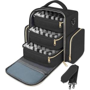 YOREPEK Extra Large Nail Polish Organizer Case Holds 96 to 100+ Bottles (15ml/0.5 fl.oz) UV lamp, Gel Polish Travel Case Bag with 2 Removable Pouches Fits Nail Suppiles, Manicurist Nail Tech Gifts(Black-72bottles)