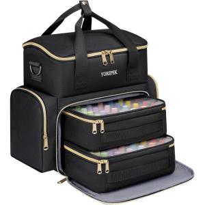 YOREPEK Extra Large Nail Polish Organizer Case Holds 96 to 100+ Bottles (15ml/0.5 fl.oz) UV lamp, Gel Polish Travel Case Bag with 2 Removable Pouches Fits Nail Suppiles, Manicurist Nail Tech Gifts(Black-48bottles)