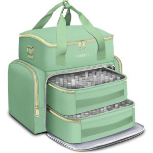 YOREPEK Extra Large Nail Polish Organizer Case Holds 96 to 100+ Bottles (15ml/0.5 fl.oz) UV lamp, Gel Polish Travel Case Bag with 2 Removable Pouches Fits Nail Suppiles, Manicurist Nail Tech Gifts(Green-96bottles)