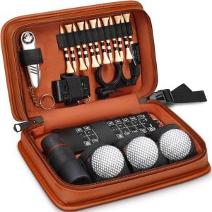 YOREPEK Golf Accessories Kit for Men, Golf Stuff Set with Leather Case, Golf Balls, Golf Tees, Multifunctional Divot Knife, Monocular, Scorer, Golf Gifts for Men Women Golfers(Brown)