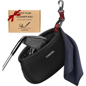YOREPEK Golf Club Cleaner Bag with Towel, 360° Rotating Clip Golf Ball Washer, Club Washer with Zipper Pocket, Golf Bag Accessories for Men, Golf Gifts, Black(Black with Red Webbing)