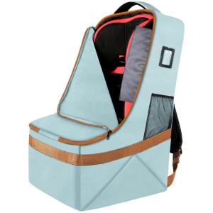 YOREPEK Padded Car Seat Travel Bag Backpack for Airplane, Heavy Duty Car Seat Bags for Air Travel, Carseat Cover for Airplane Travel with Shoulder Strap, Car Seats Carrier for Airport, Black(Light Cyan)