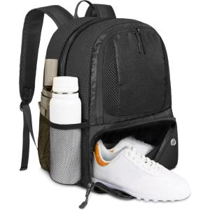 YOREPEK Soccer Backpack,Soccer Bag with Ball Holder, Water resistant Sport Equipment Bags Fit Basketball Volleyball Football(Coal Black)