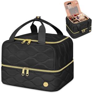 YOREPEK Travel Makeup Organizer Bag, 2-Layer Cosmetic Bags for Women, Portable Makeup Box Cases for Daily Use, Skincare, Brushes, Powders, Palettes, Makeup Tools– cosmetiquera para maquillaje，Black(Black)