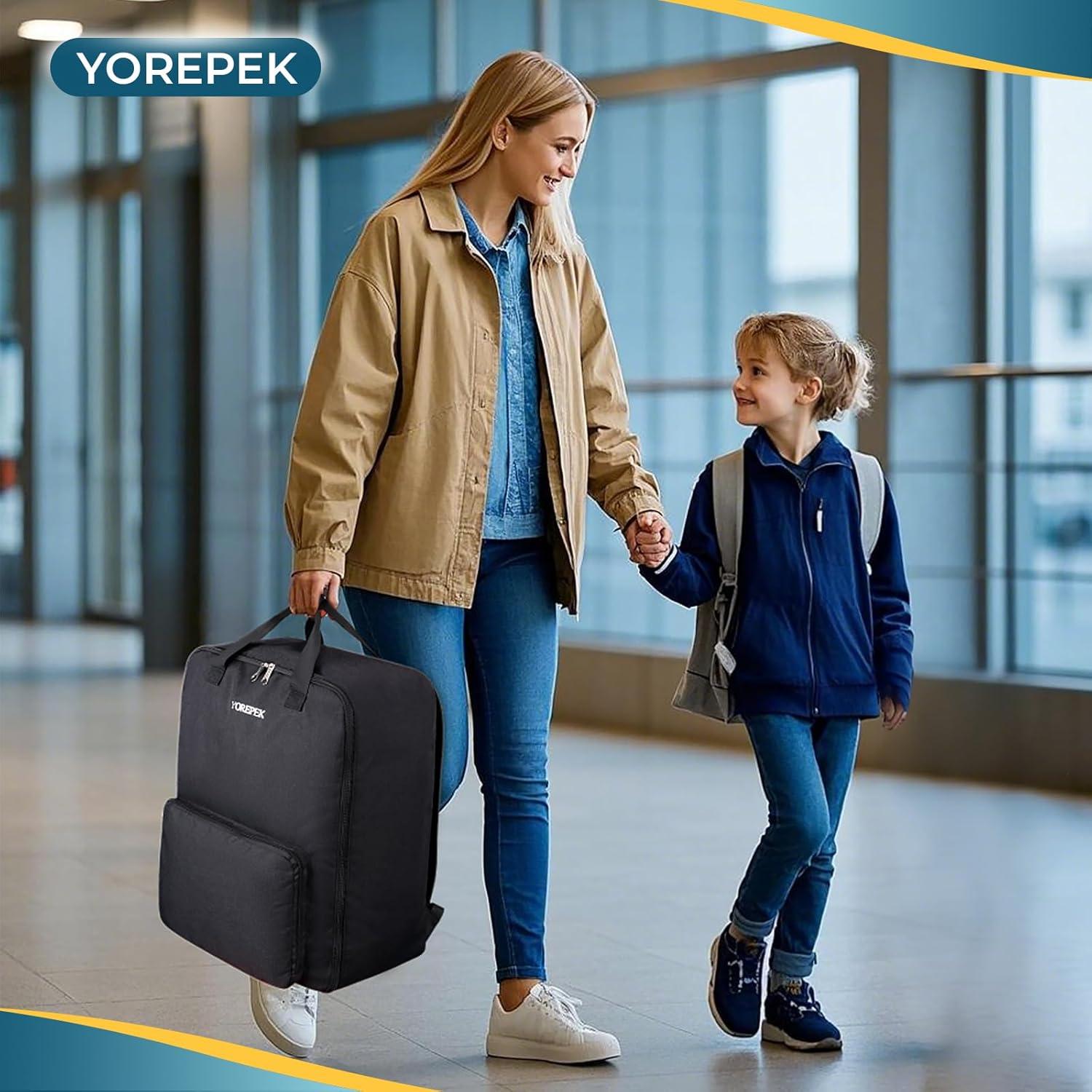 imageYOREPEK Backless Booster Car Seat Travel Bag Backpack for Airplane Foldable Booster Car Seat Cover with Lauggage Strap Compact Stroller Bag for Airplane Fits for Gb PockitAll BlackBlack
