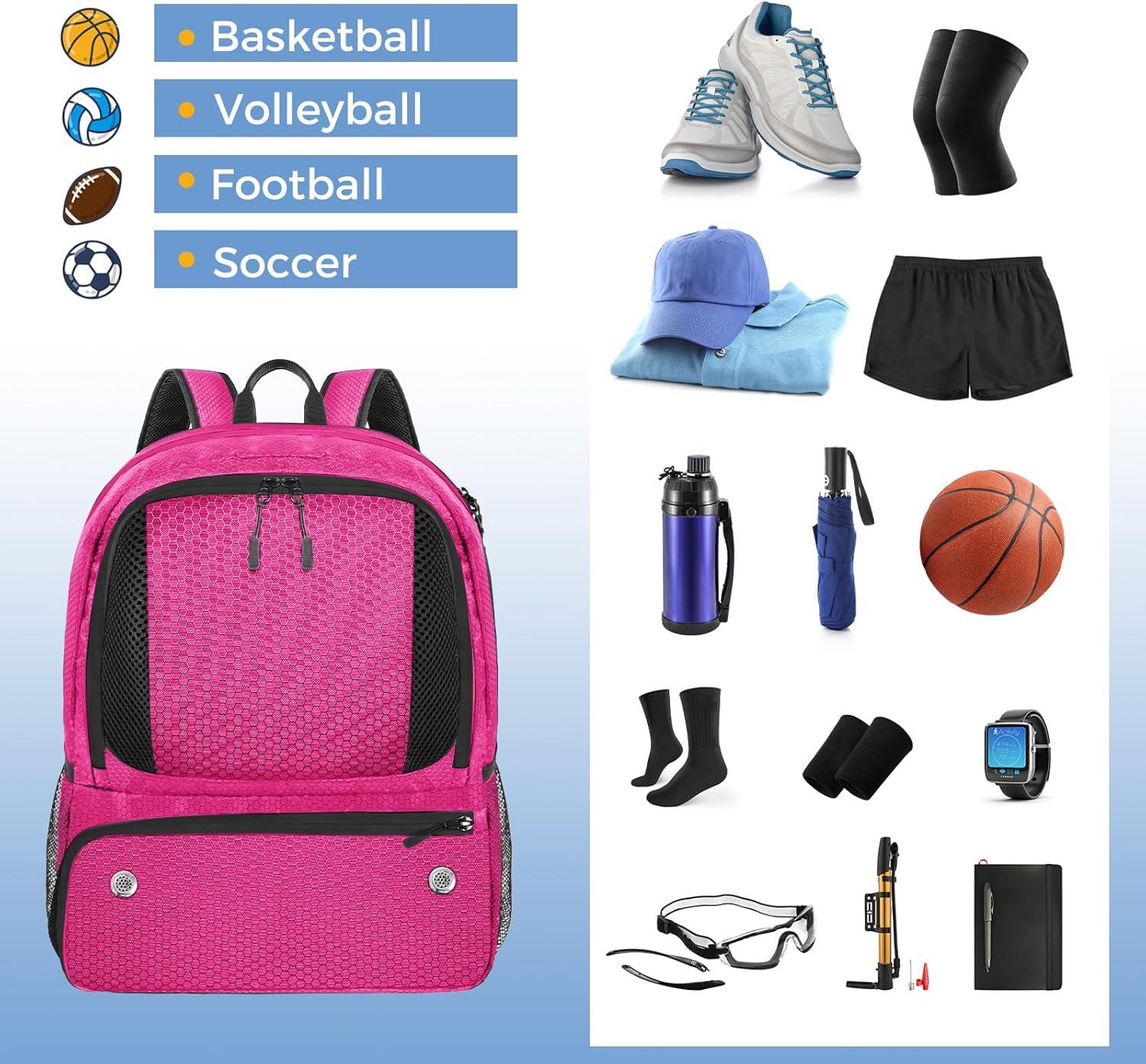 imageYOREPEK Basketball Backpack Lightweight Basketball Bag with Ball Holder amp Shoes Compartment Sports Backpack Training Equipment Fit Soccer Volleyball FootballPink