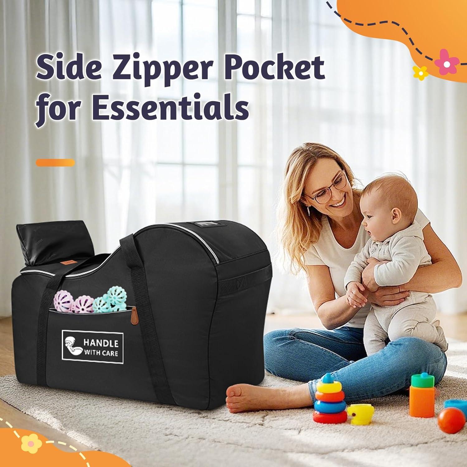 imageYOREPEK Car Seat Travel Bag Fits Infant Carseat with AntiRebound Bar Base Padded Carseat Bags for Air Travel Car Seat Airplane Cover with Side Pocket for Baby Essentials BlackBlack