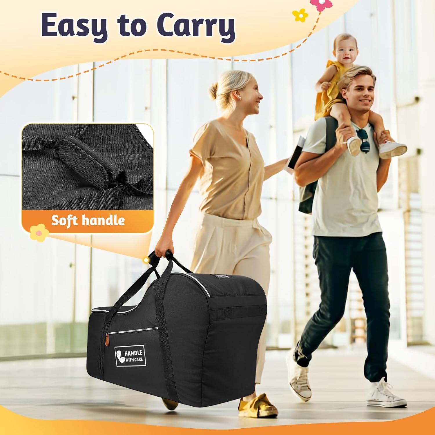 imageYOREPEK Car Seat Travel Bag Fits Infant Carseat with AntiRebound Bar Base Padded Carseat Bags for Air Travel Car Seat Airplane Cover with Side Pocket for Baby Essentials BlackBlack