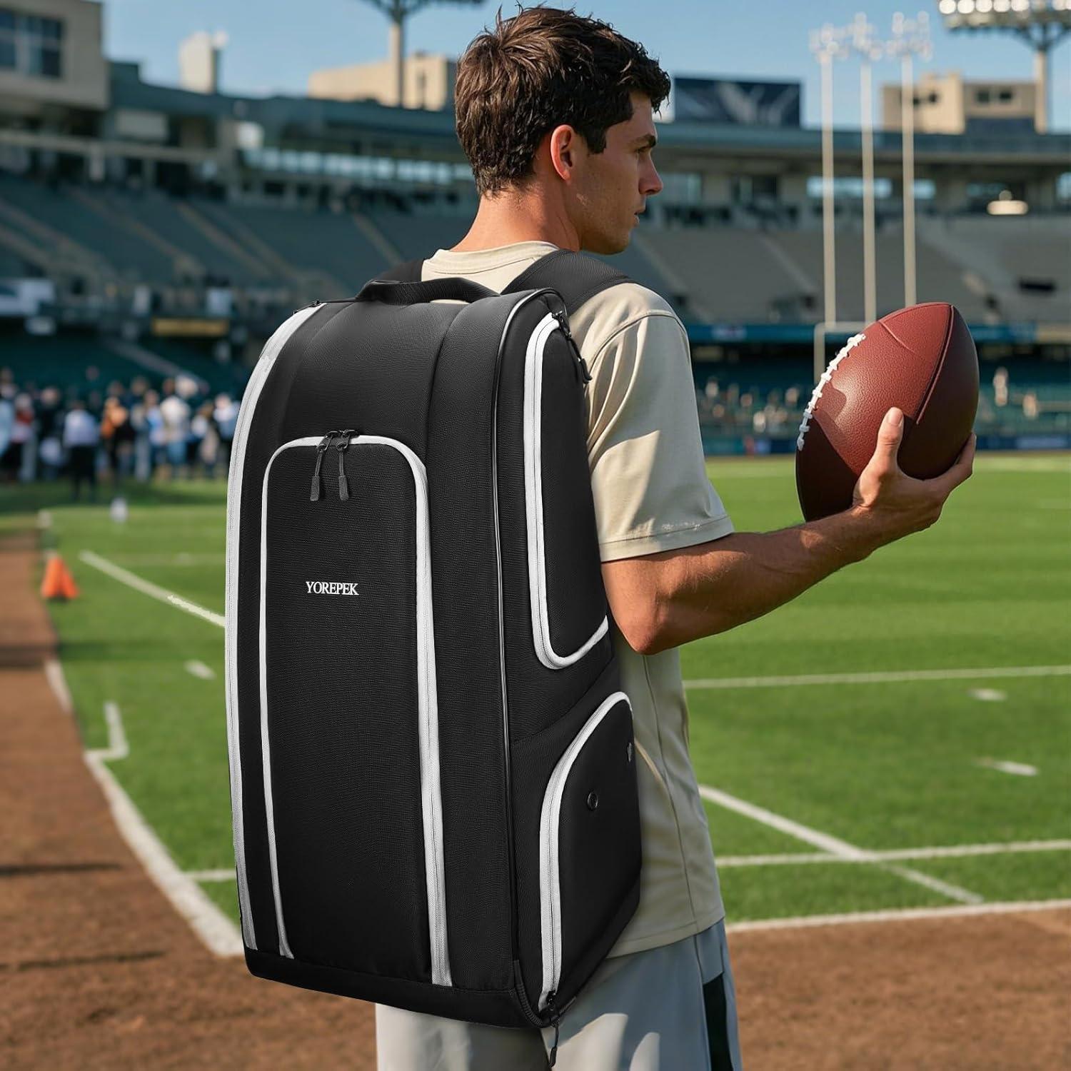 imageYOREPEK Football Bag for Equipment Large Football backpack Gear Bag for Shoulder Pads amp Shoes Compartment Insulated Pocket Wet Dry Pocket Fit baseballbasketballsoccerblackBlack