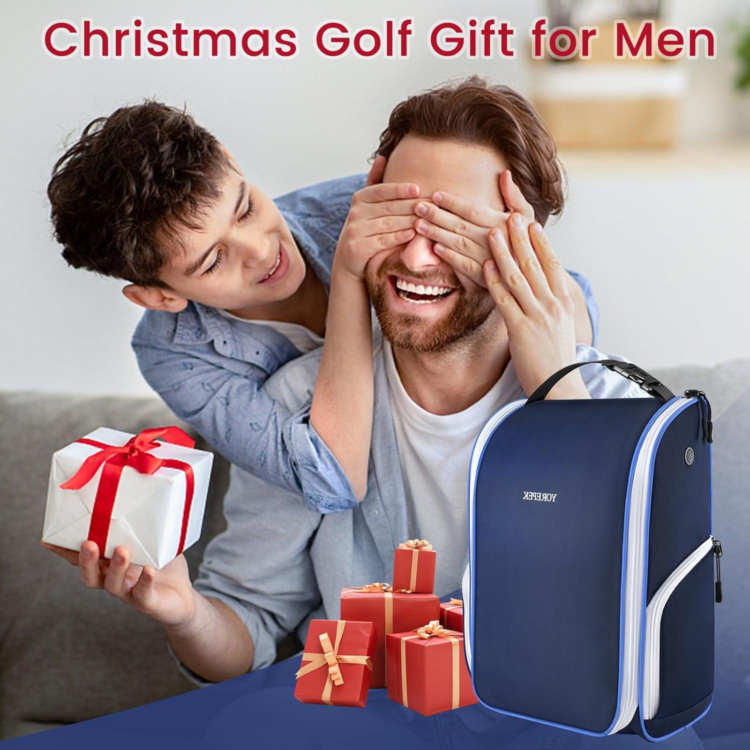 imageYOREPEK Golf Shoe Bag with 3 Pockets for Socks Gloves Tees Balls Brush Designed with a Buckle Top Carry Handle Zippered Sport Shoe Carrier Bags with Ventilation Golf Gifts for Men UniqueBlueblue